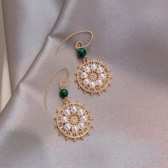 Faux Pearl Wheel Drop Earrings - Picture 4 of 10